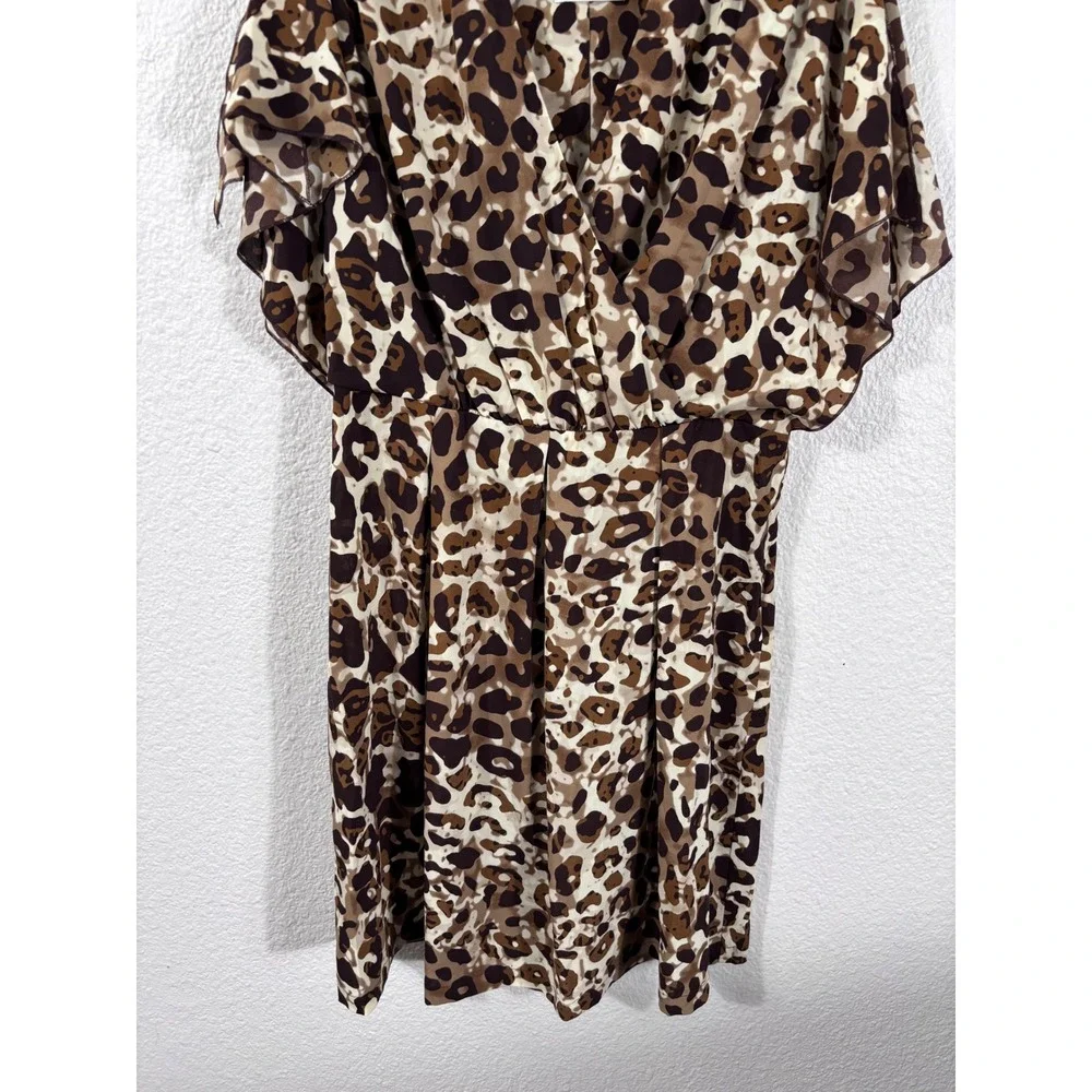 Calvin Klein Sheath Dress Womens‎ M Brown Leopard Print Flutter Sleeve